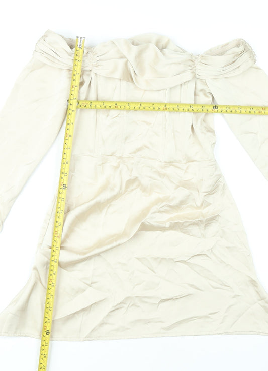 Boohoo Women’s Beige Off Shoulder Bodycon Mini Dress UK 8