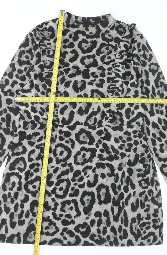AX Paris Women Grey Animal Print Shift Mini Dress Size 14