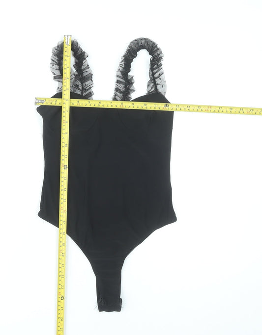 PrettyLittleThing Women Black Size 8 Ruffle Strap Bodysuit