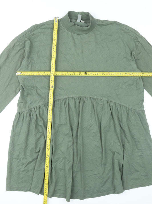 ASOS Womens Green Smock Dress UK 14 High Neck Long Sleeve