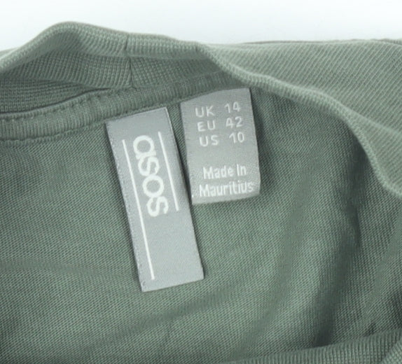 Brand and care label for ASOS women’s green smock dress uk 14 high neck long sleeve