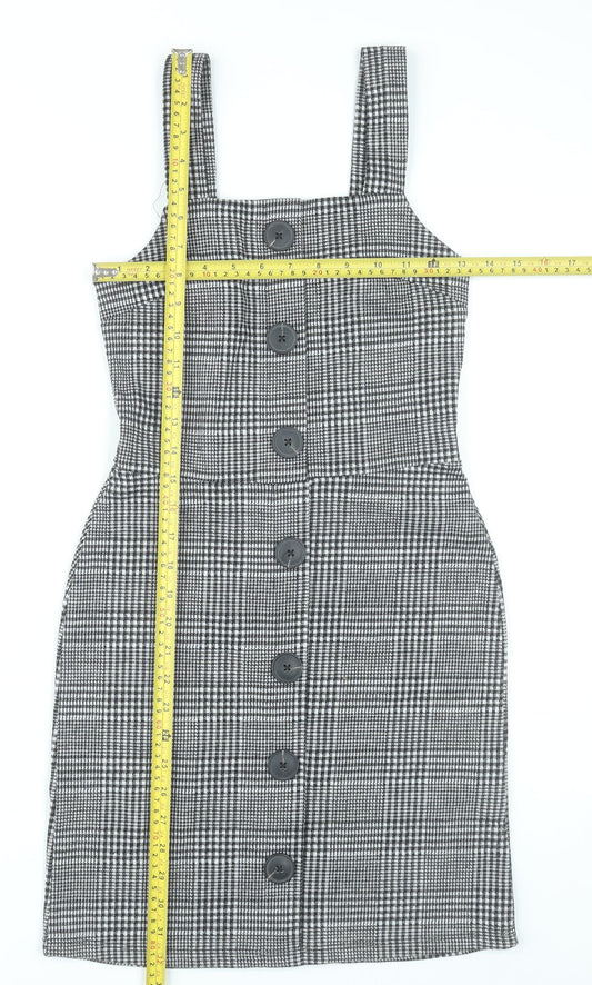 River Island Women Grey Check Pinafore Dress UK 6 Buttoned Workwear