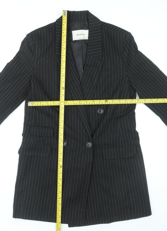 Stradivarius Women’s Black Pinstripe Double-Breasted Blazer Jacket S