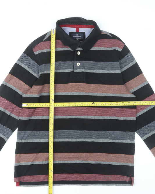 Marks and Spencer Men's Black Striped Long Sleeve Polo Small