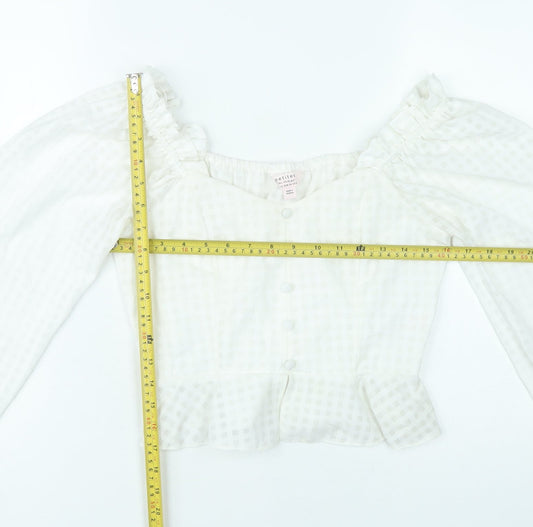 Miss Selfridge Womens White Petite Cropped Blouse UK 10 Ruffle Puff Sleeve