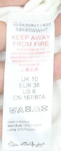 Miss Selfridge Womens White Petite Cropped Blouse UK 10 Ruffle Puff Sleeve