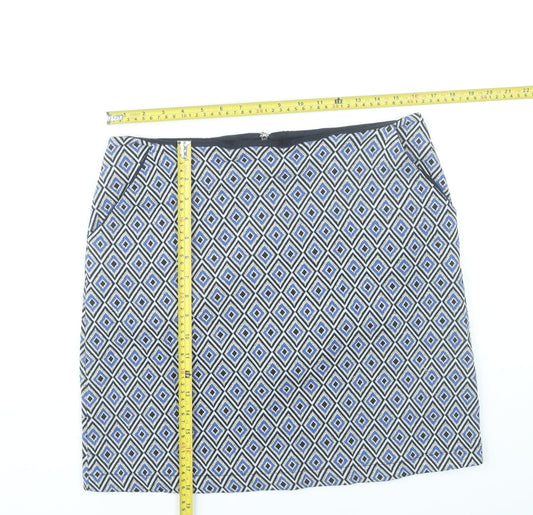 Next Women’s Blue Geometric Pencil Skirt UK 12 Knee Length