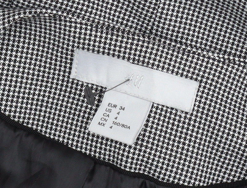 H&M Women Black Houndstooth Slim Fit Blazer Jacket Size 6