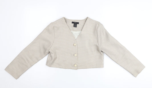 MIKI Women's Beige Houndstooth Cropped Suit Jacket Size S