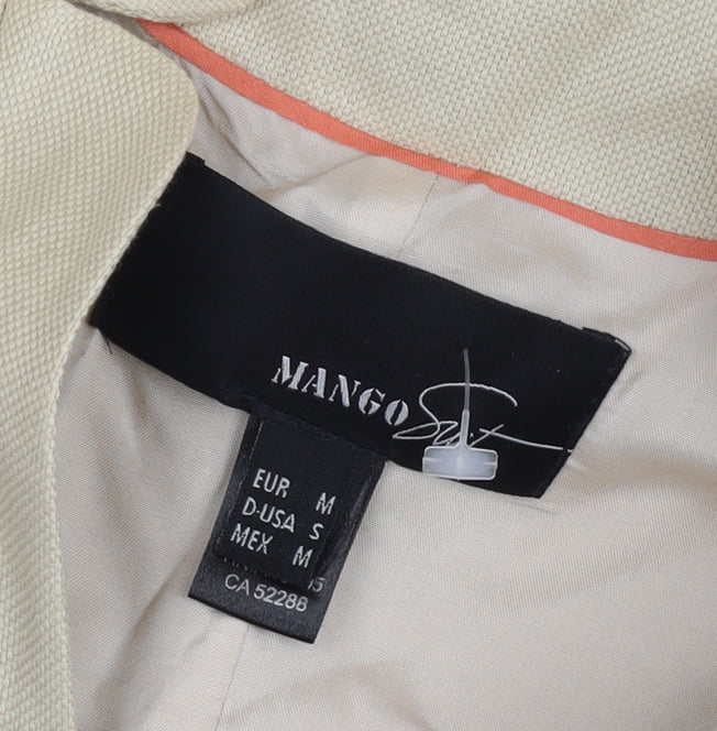 Mango Women Beige Linen Blend Blazer Jacket Size 12 Belted Workwear