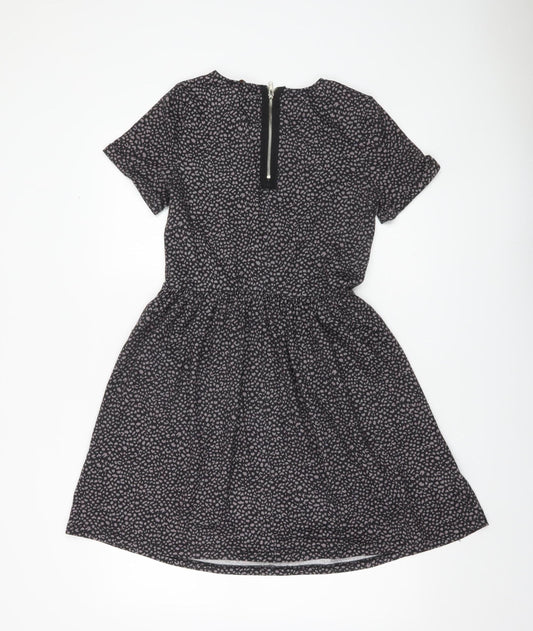 Apricot Women’s Black Animal Print Skater Dress UK 10 Knee Length