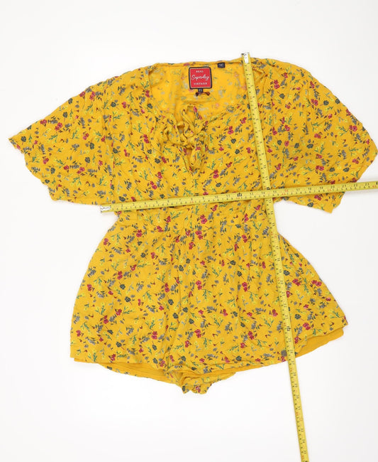 Superdry Women’s Yellow Floral Vintage Playsuit Size 8