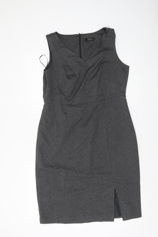 Additional front view of Papaya Women’s Grey, size UK 14, Sleeveless Sheath Work Dress