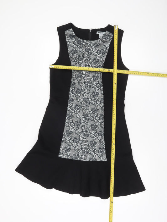 DKNY Women’s Black Grey Fit & Flare Knee Length Sleeveless Dress Size 8