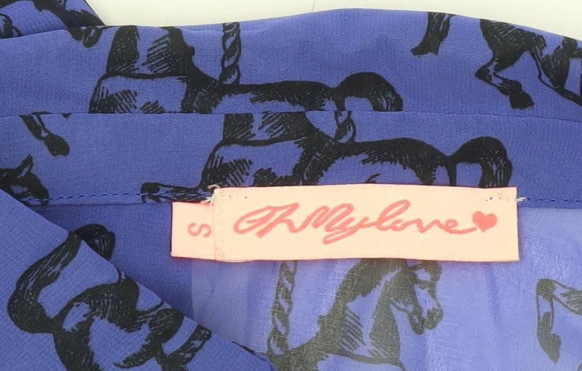 Oh My Love Women Blue Horse Print Playsuit Size S Long Sleeve