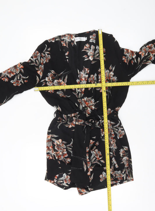 In The Style Womens Black Floral Belted Playsuit Size 10