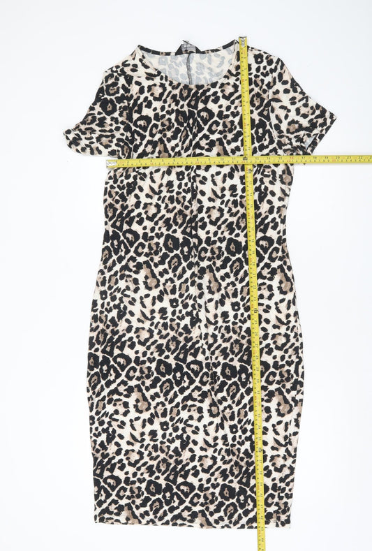 Dorothy Perkins Women’s Beige Leopard Print Bodycon Dress UK 16