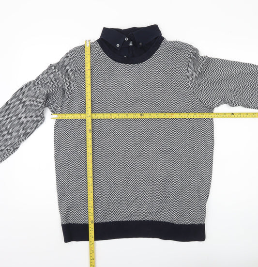 George Men’s Navy Blue Collared Pullover Jumper L Cotton