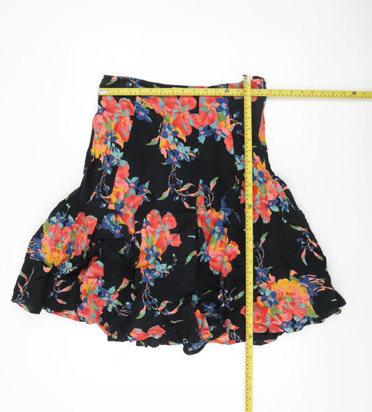 Atmosphere Women’s Black Floral Flare Cotton Knee Length Skirt Size 12