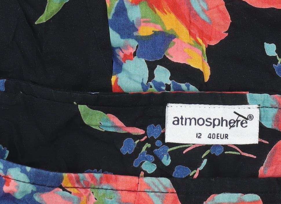 Atmosphere Women’s Black Floral Flare Cotton Knee Length Skirt Size 12