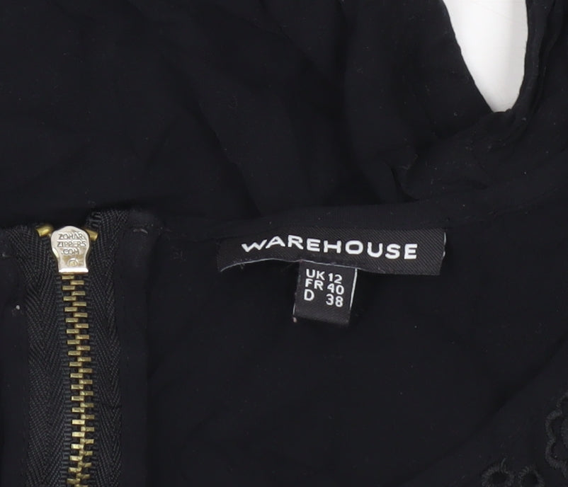 Womens UK Size 12 Warehouse Black Tunic Blouse