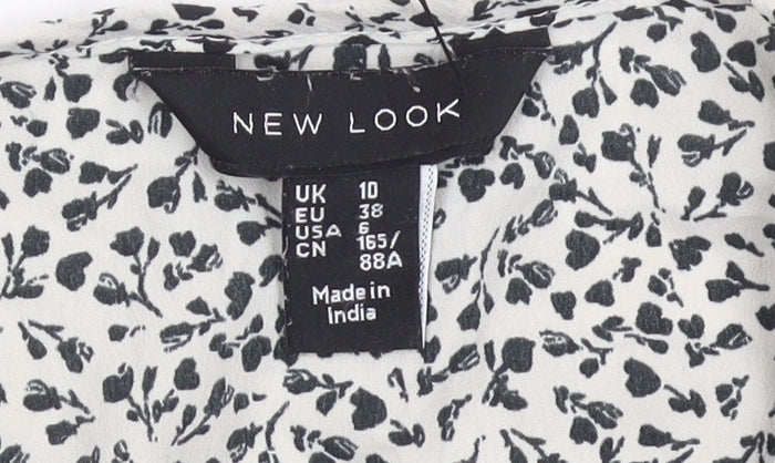 New Look Womens White Floral Ruffle Blouse Size 10 Sleeveless V-Neck