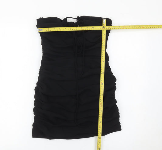 Zara Women Black Size 8 Strapless Bodycon Ruched Short Dress