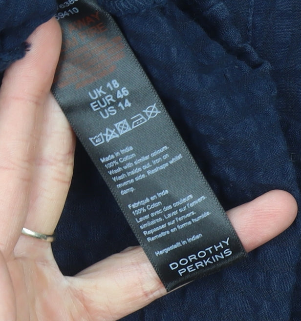 Dorothy Perkins Women Blue Size 18 Cotton Sleeveless Button Slip Dress