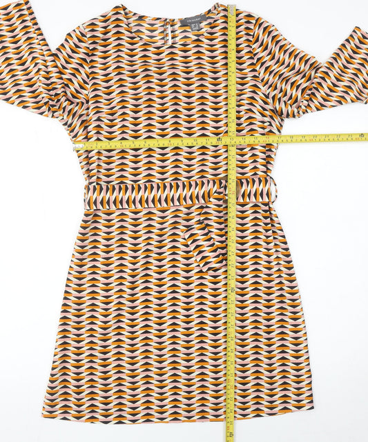 Primark Women’s Multicoloured Geometric A-Line Belted Dress Size 12
