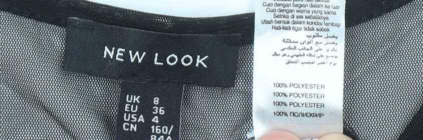 New Look Womens Black Size 8 Mesh Ruffle Hem Tunic Blouse