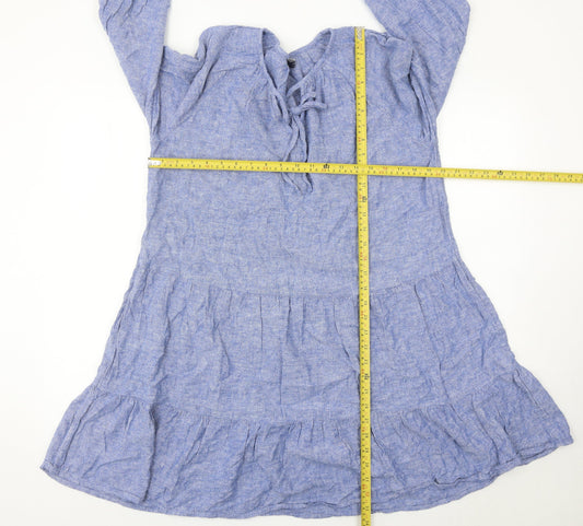 Marks and Spencer Women’s Blue Chambray Linen Blend Knee Length Dress UK 16