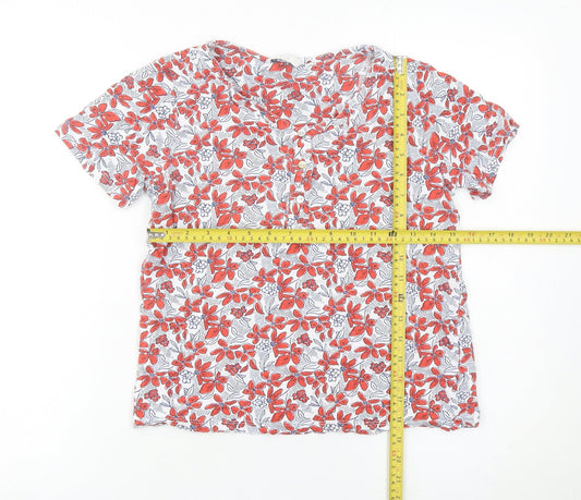 Isle Womens Red Floral Cotton Short Sleeve Tunic Blouse Size 10