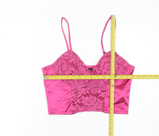 New Look Women’s Pink Lace Satin Camisole Tank Top Size 12