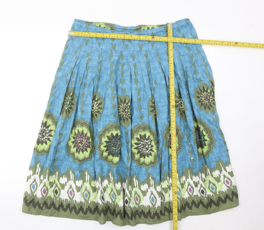 TU Women’s Blue Green Floral Pleated Cotton Skirt Size 14