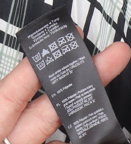 F&F Women’s Black Plaid Midi Dress Size 12 Puff Sleeve A-Line