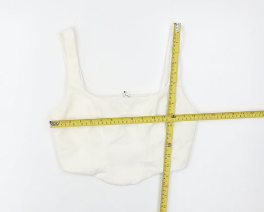 Stradivarius Women White Slim Fit Square Neck Zip Camisole Tank Top Size 12