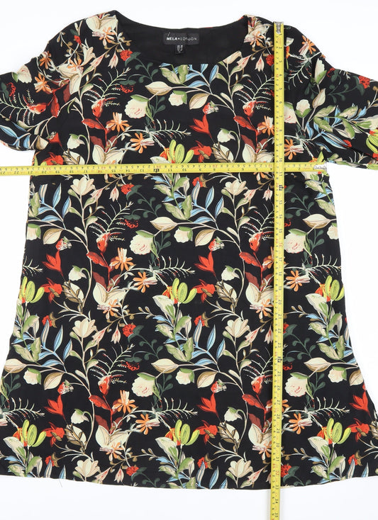 Mela London Women’s Black Floral Shift Dress Size 18 3/4 Sleeve