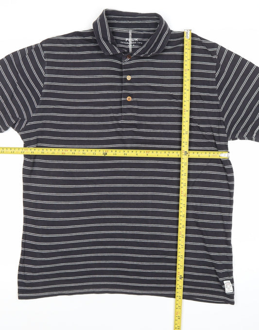 FCUK Men's Black Striped Polo Shirt Size S Short Sleeve Cotton