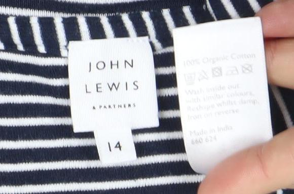 John Lewis Women’s Blue Striped Cotton Jersey T-Shirt Size 14