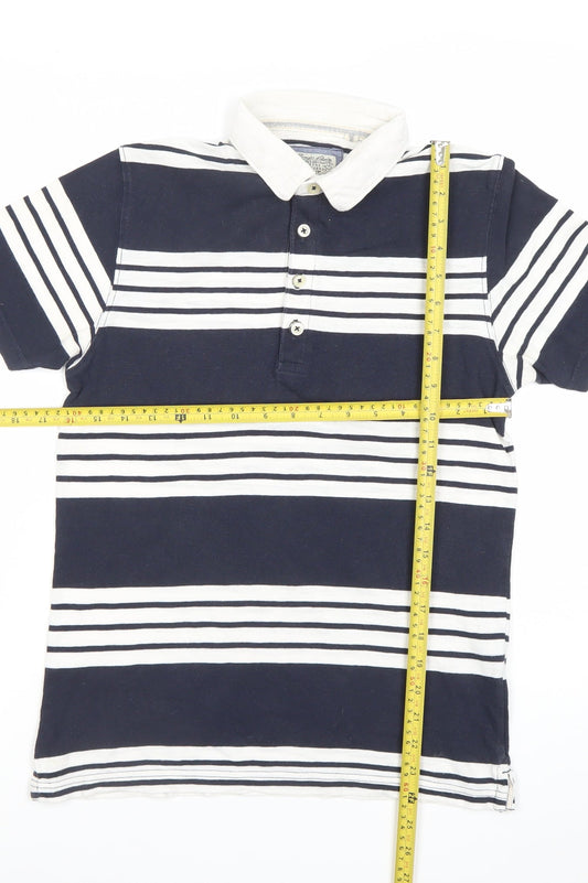 Next Mens XS Navy Blue Striped Cotton Polo Shirt Short Sleeve