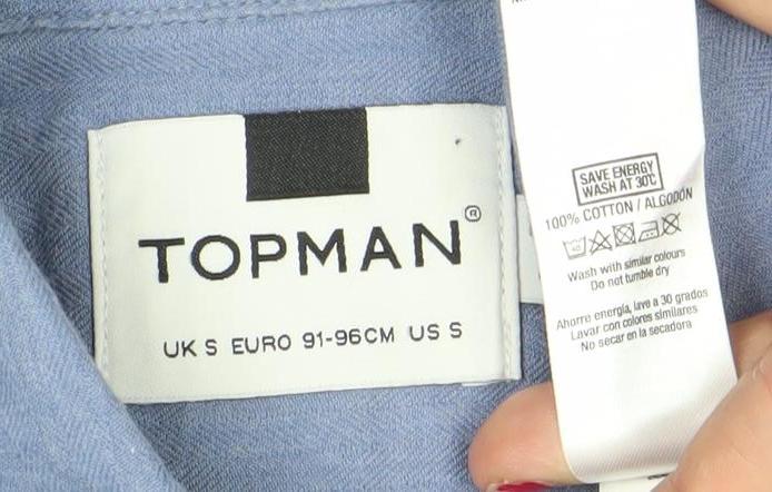 Topman Men’s Blue Cotton Long Sleeve Dress Shirt S Regular Fit