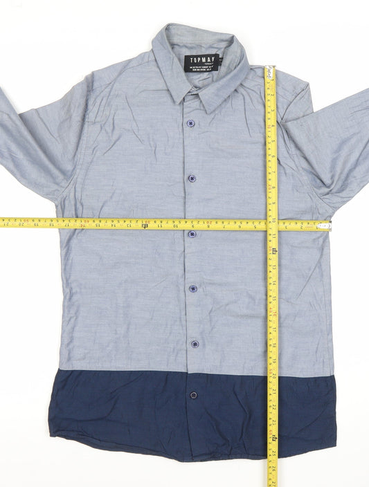 Topman Mens Blue XS Colourblock Cotton Long Sleeve Dress Shirt