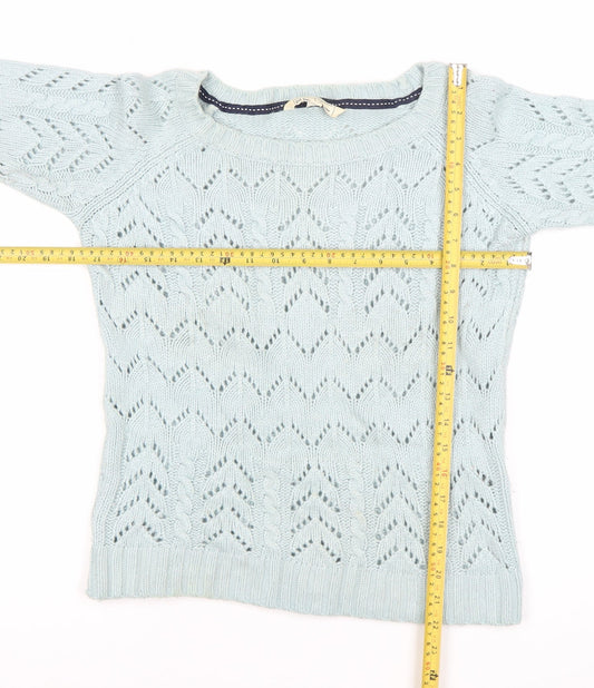 Fat Face Womens Blue Cable Knit Jumper Size 12 Crew Neck