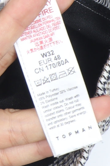 Topman Men's Grey Check Chino Shorts Size W32 Elastic Waist