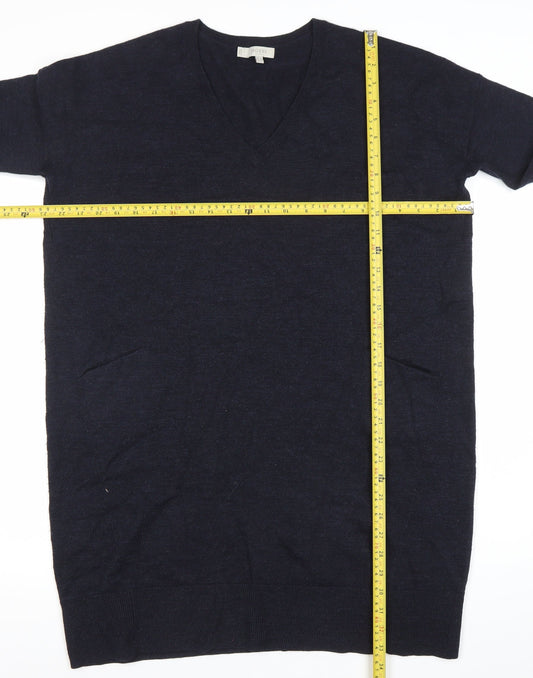 Hobbs Women Black Wool Tunic Jumper Size 12 V-Neck 3/4 Sleeve