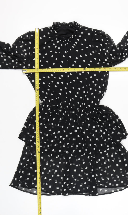 New Look Women Black Polka Dot Short Peplum Dress Size 10