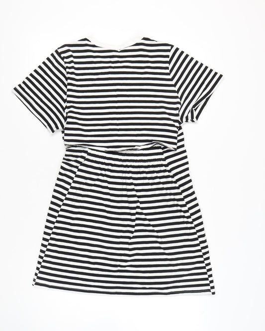 H&M Women’s Black White Striped T-Shirt Dress Size S Knee Length