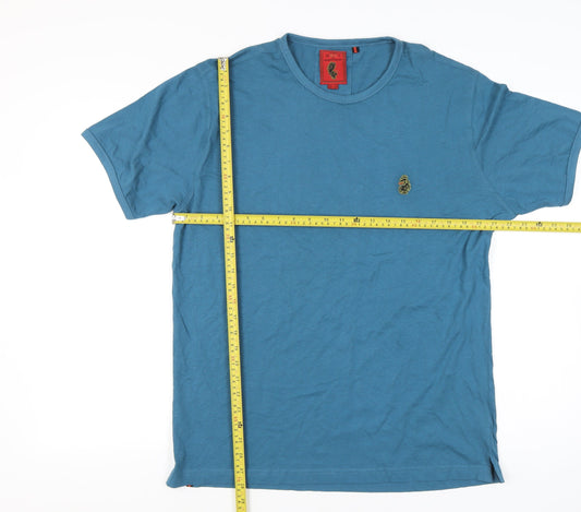 Luke Men’s Blue Cotton Crew Neck T-Shirt Size M Embroidered Logo