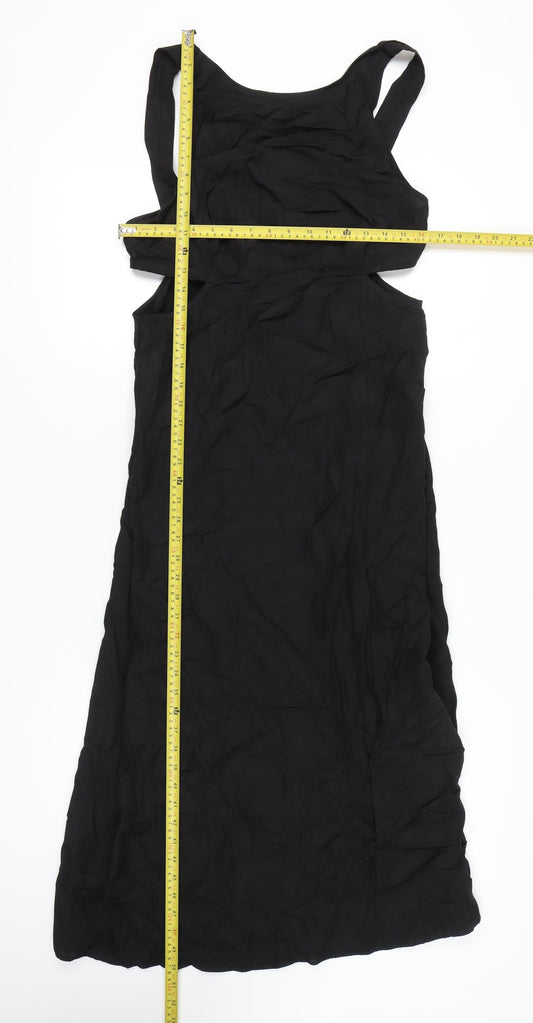 ASOS DESIGN Women’s Black Midi Slip Dress Size 14 Sleeveless Ruched Cut Out