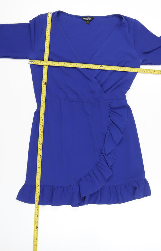 Miss Selfridge Womens Blue Wrap Dress Size 12 Ruffle Bell Sleeve